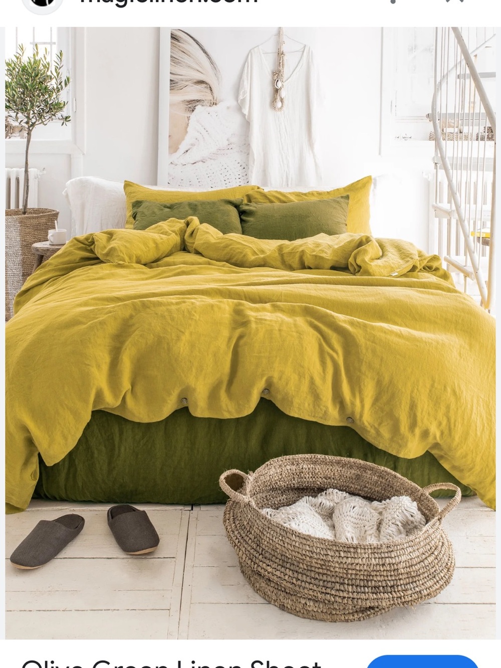 Olive Green/yellow king size Linen Duvet Cover Set includes 2 pillow cases NWOT